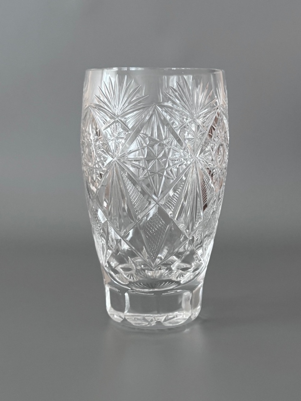 Vintage USSR Crystal Cut Glass Highball Tumbler Starburst Pattern